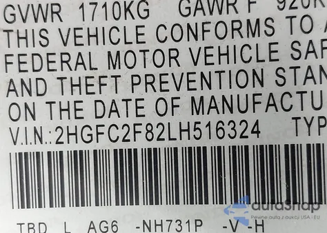 2020 Honda Civic Sport из США, поврежденный, VIN 2HGFC2F82LH516324